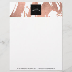 Abstract Rose Gold Brushstrokes on White Letterhead