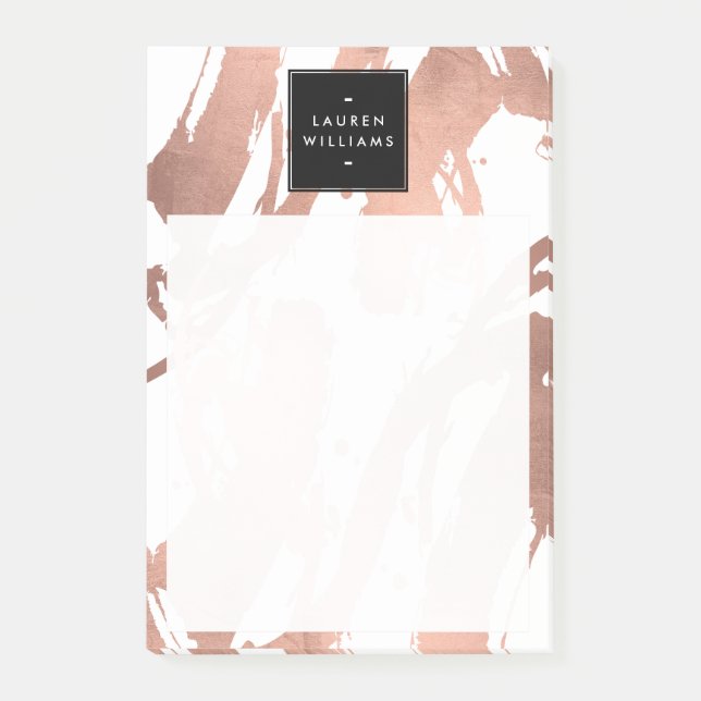 Abstract Rose Gold Brushstrokes on White Post-it Notes (Front)