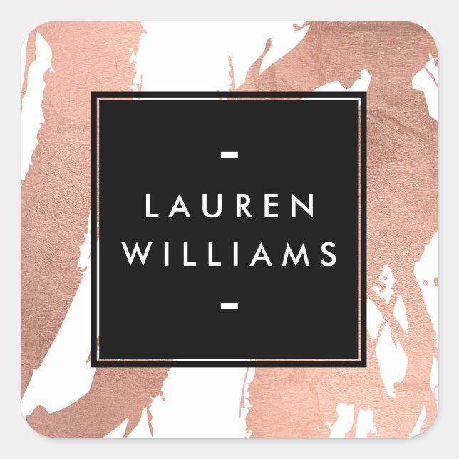 Abstract Rose Gold Brushstrokes on White Square Sticker (Front)