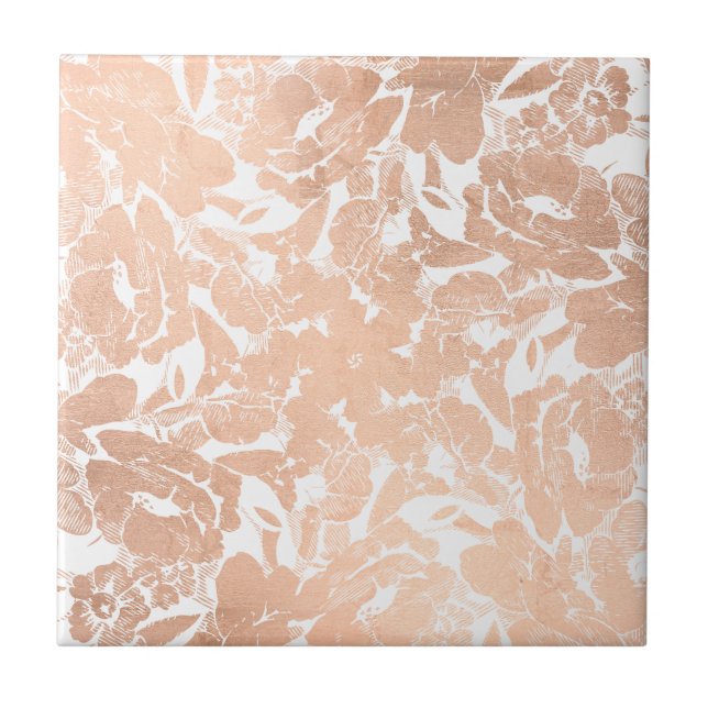 Abstract Rose Gold Floral Pattern Tile (Front)
