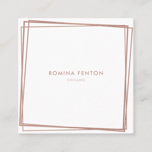 Abstract Rose Gold Foil Frames Modern Professional Square Business Card (Front)