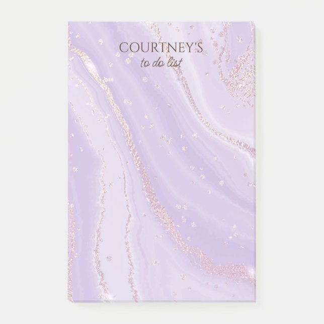 Abstract Rose Gold Glitter Violet Liquid Marble Post-it Notes (Front)