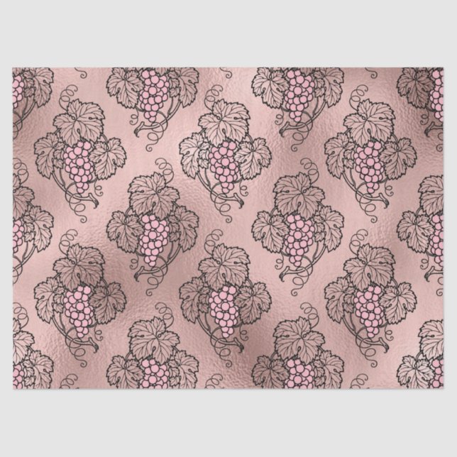 Abstract Rose Gold Grapes on Black Vines Decoupage Tissue Paper (Front)