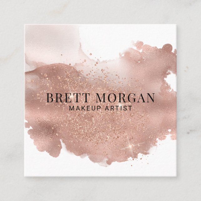 Abstract Rose Gold Ink Foil Glitter Makeup Artist  Square Business Card (Front)