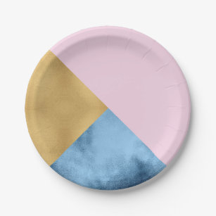 Abstract  Rose Gold Navy Glass Metallic Geometry Paper Plate