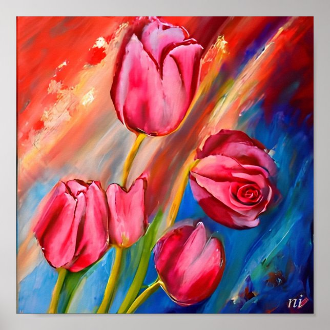 abstract rose on the moon digital poster (Front)