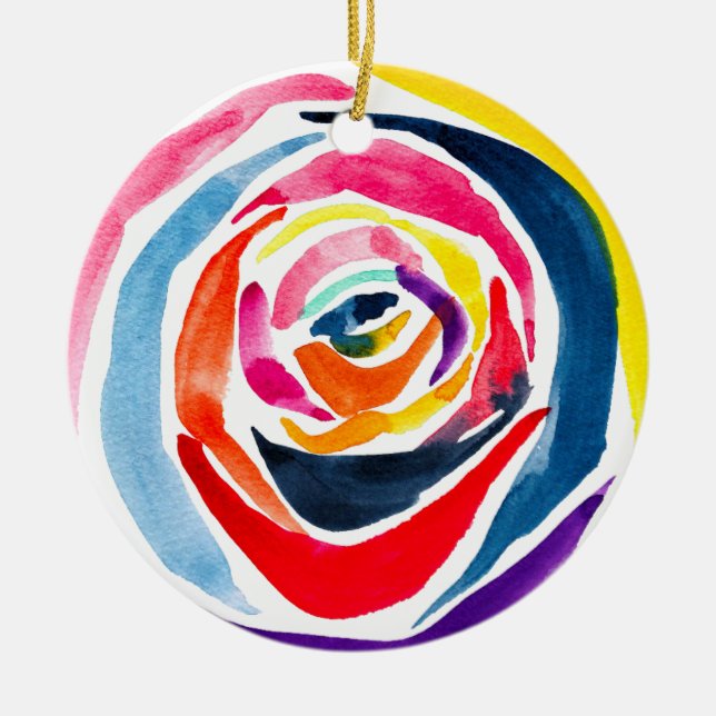 Abstract rose watercolor pop art ceramic ornament (Front)