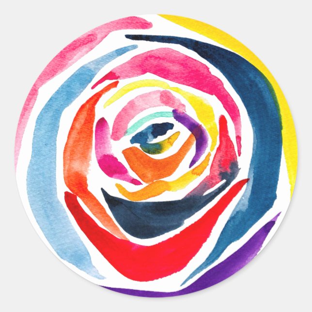 Abstract rose watercolor pop art classic round sticker (Front)