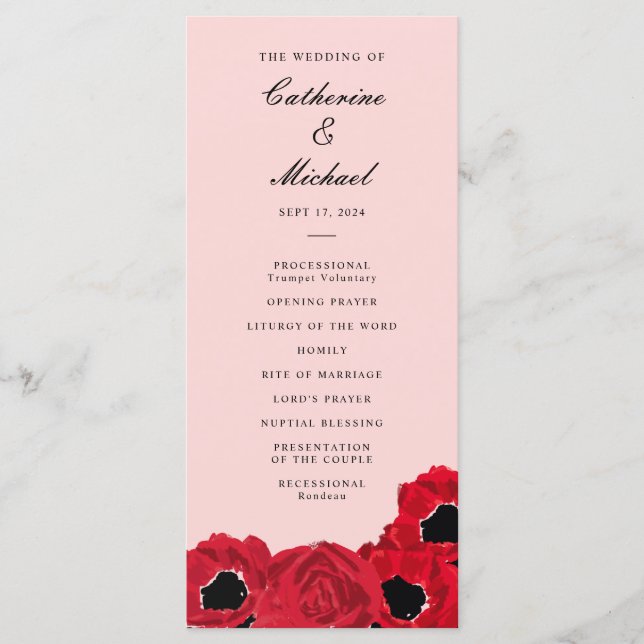 Abstract Roses and Poppies Coordinating Wedding Program (Front)