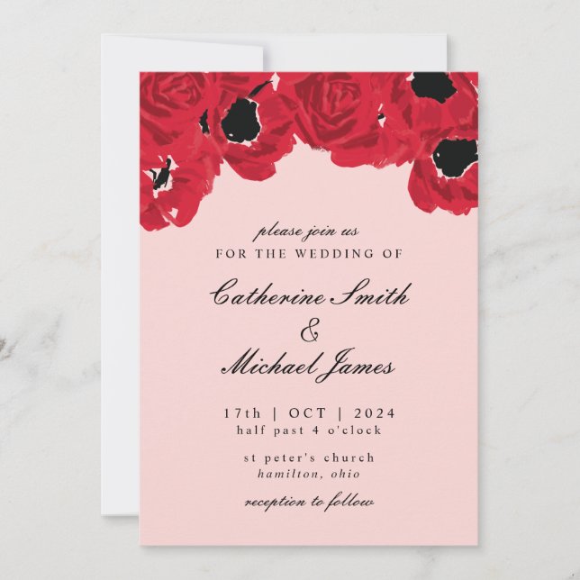Abstract Roses and Poppies Wedding Invitation (Front)