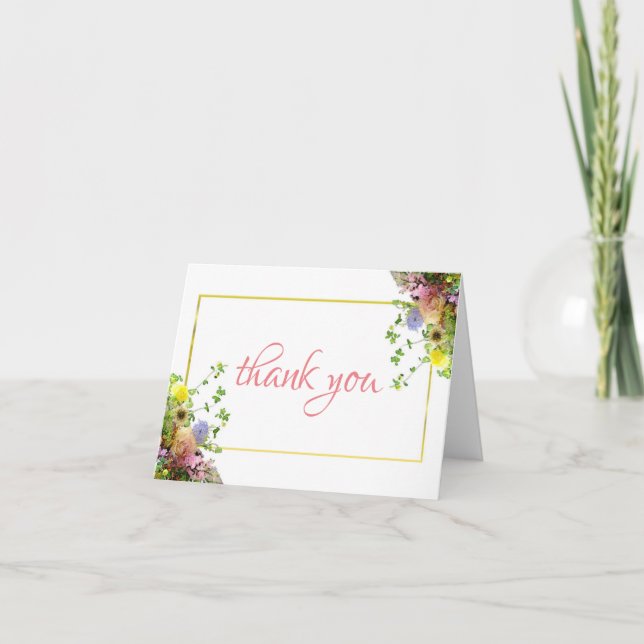 Abstract Roses Flowers Thank You Hand Script Chic (Front)