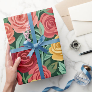 Abstract Roses Garden Butterflies Wrapping Paper
