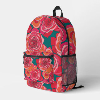 Abstract Roses In Shades Of Pink Red And Orange Printed Backpack