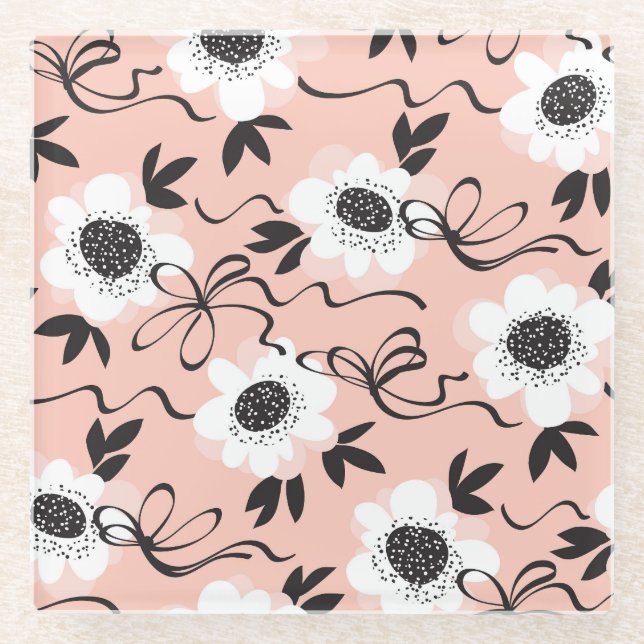 Abstract roses, pale colours, vintage pattern. glass coaster (Front)