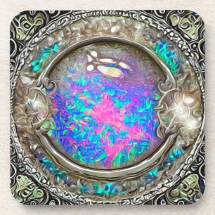 Abstract Round Painted Opal Gemstone Coaster