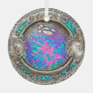 Abstract Round Painted Opal Gemstone Glass Ornament