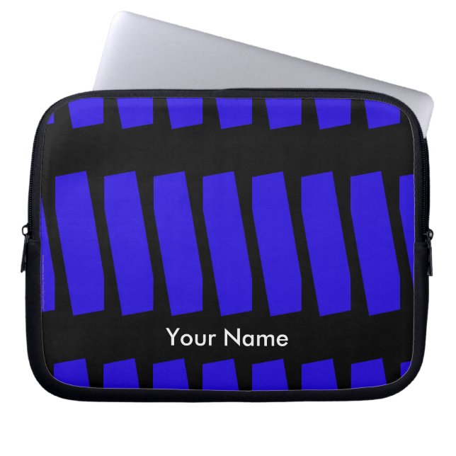 Abstract Royal Blue & Black, Name, Computer Laptop Sleeve (Front)