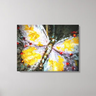 Abstract Ruby Jewelled Yellow Butterfly Painting Canvas Print