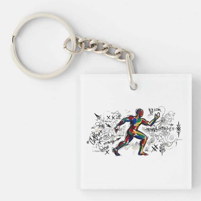 Abstract Runner Graffiti Street Art Keychain (Front)