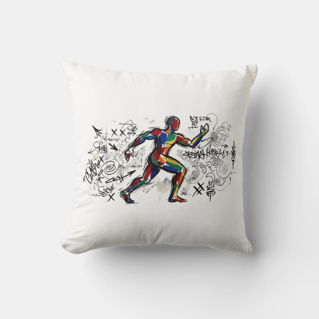 Abstract Runner Graffiti Street Art Throw Pillow (Front)