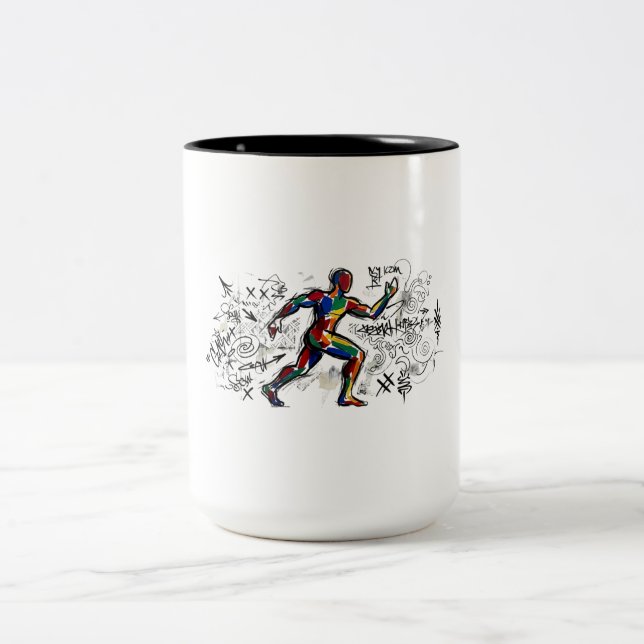 Abstract Runner Graffiti Street Art Two-Tone Coffee Mug (Center)
