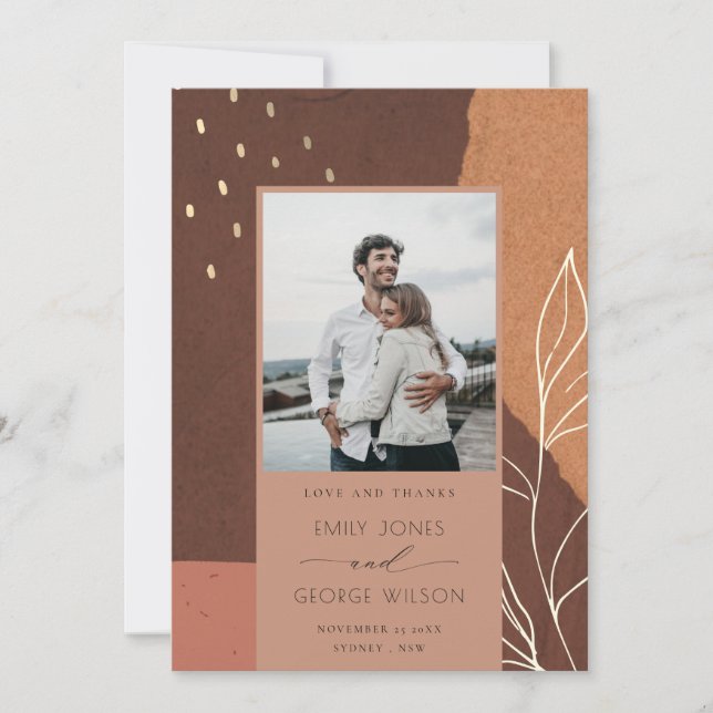 Abstract Rust Fauna Leafy Photo Save The Date Card (Front)