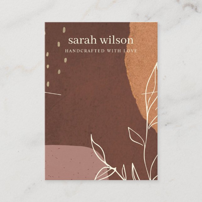 Abstract Rust Orange Leaf Foliage Necklace Display Business Card (Front)