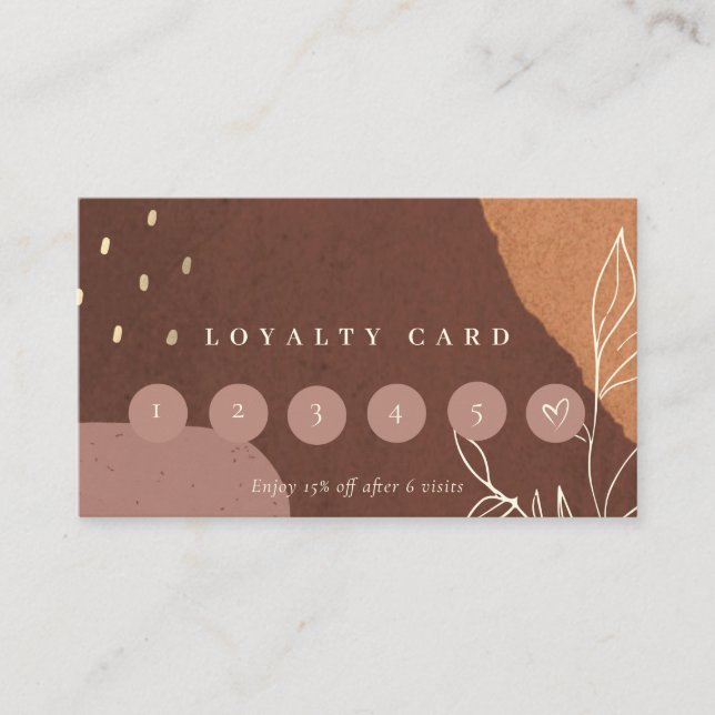 Abstract Rust Orange Leafy Foliage 6 Punch Loyalty Business Card (Front)