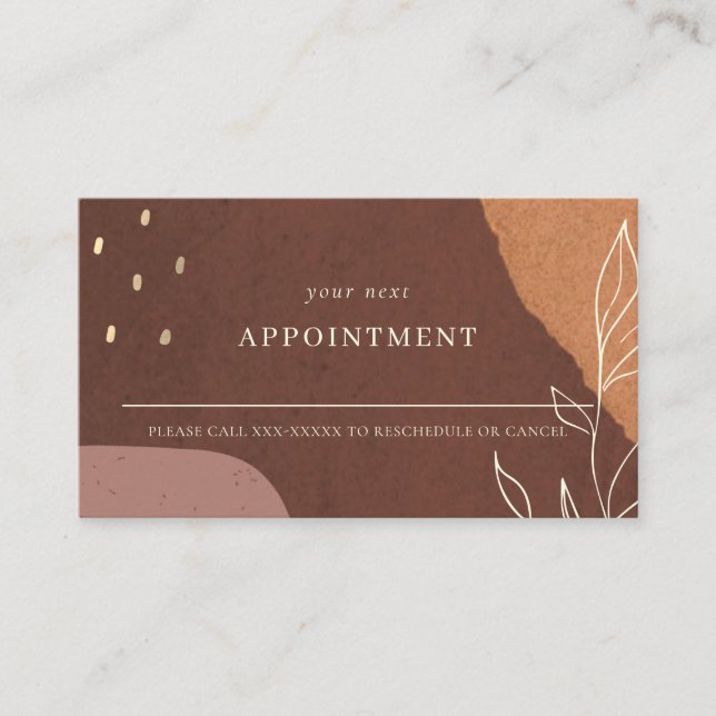 Abstract Rust Orange Leafy Foliage Appointment Business Card (Front)