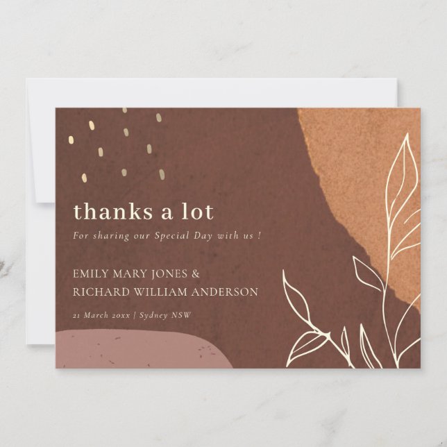 Abstract Rust Orange Leafy Foliage Wedding Thank You Card (Front)