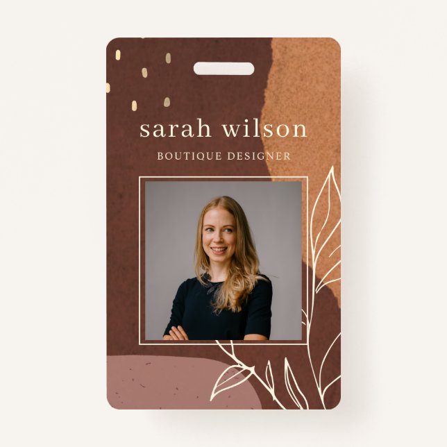 Abstract Rust Pink Orange Leafy Foliage Photo Badge (Front)