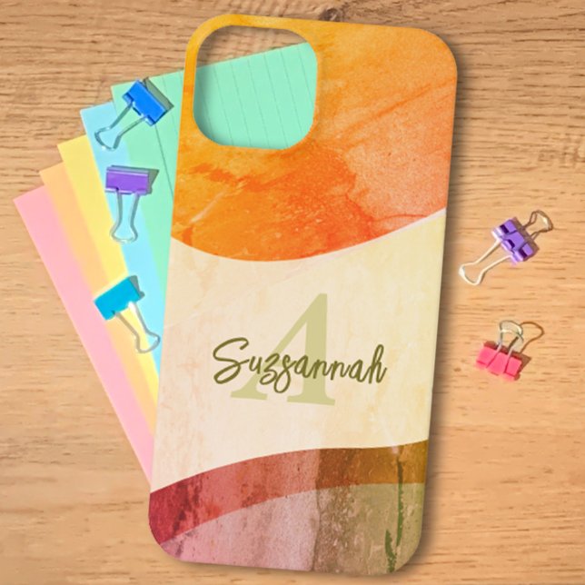 Abstract Rustic Earthy Watercolor Monogram Name iPhone Case (Creator Uploaded)