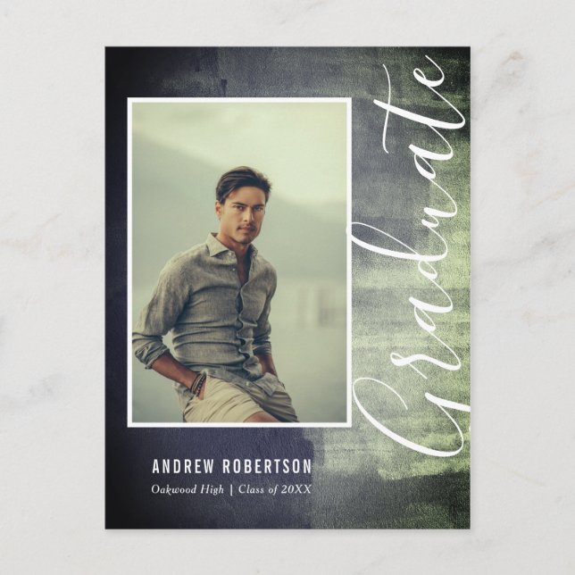 Abstract Rustic Shimmer Photo Graduation Invitation Postcard (Front)