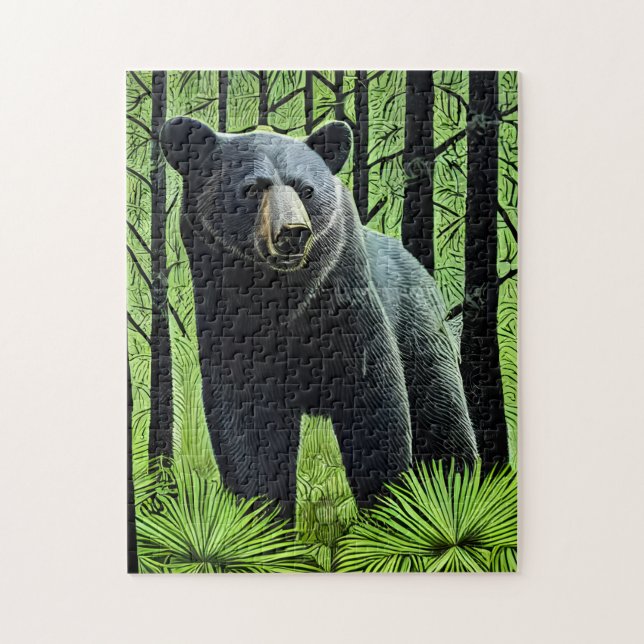 Abstract Rustic Wilderness Black Bear Jigsaw Puzzle (Vertical)