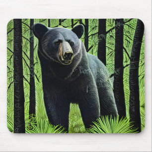 Abstract Rustic Wilderness Black Bear Mouse Pad