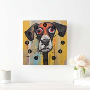  Abstract Sad Red Eyed Dog Square Wall Clock