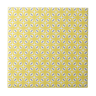 Abstract Safari Leaf Pattern Yellow and Grey Tile