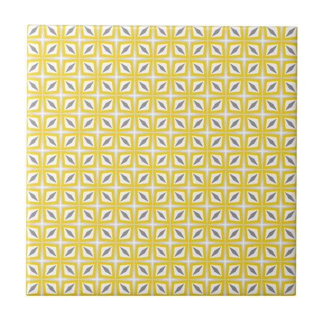 Abstract Safari Leaf Pattern Yellow and Grey Tile (Front)