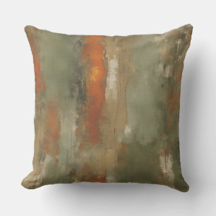 Abstract Sage and Orange Distressed Stripe Throw Pillow