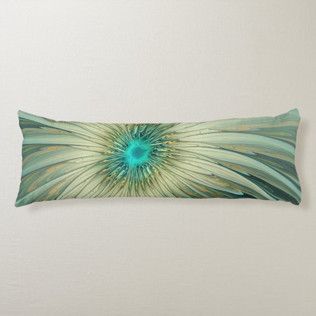Abstract Sage Green Fantasy Flower Fractal Art Body Pillow (Front)