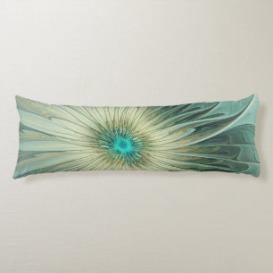Abstract Sage Green Fantasy Flower Fractal Art Body Pillow
