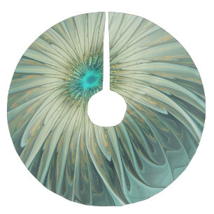 Abstract Sage Green Fantasy Flower Fractal Art Brushed Polyester Tree Skirt