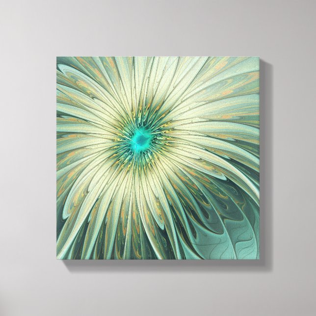 Abstract Sage Green Fantasy Flower Fractal Art Canvas Print (Front)