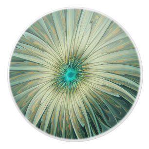 Abstract Sage Green Fantasy Flower Fractal Art Ceramic Knob