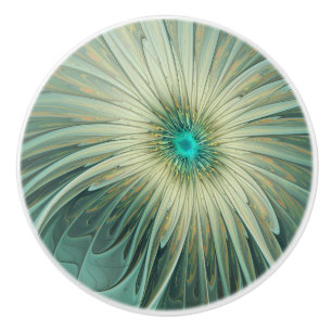 Abstract Sage Green Fantasy Flower Fractal Art Ceramic Knob