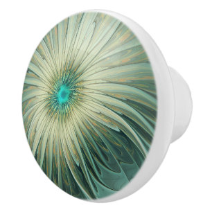 Abstract Sage Green Fantasy Flower Fractal Art Ceramic Knob