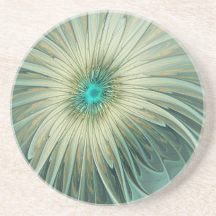 Abstract Sage Green Fantasy Flower Fractal Art Coaster