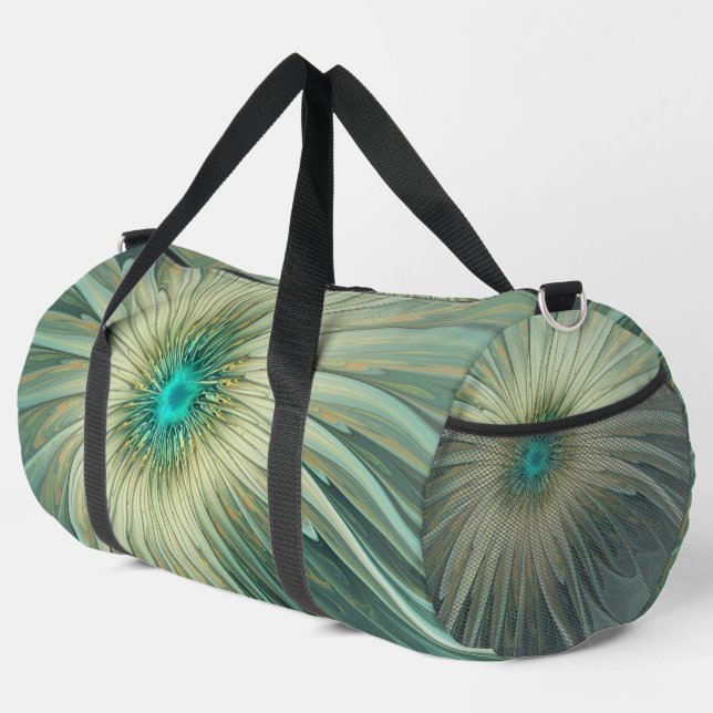 Abstract Sage Green Fantasy Flower Fractal Art Duffle Bag (Right Corner)