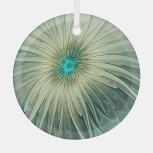 Abstract Sage Green Fantasy Flower Fractal Art Glass Ornament