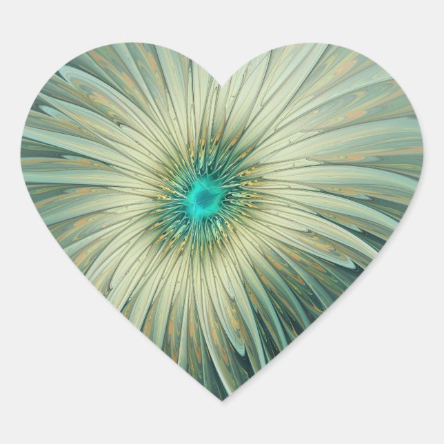 Abstract Sage Green Fantasy Flower Fractal Art Heart Sticker (Front)
